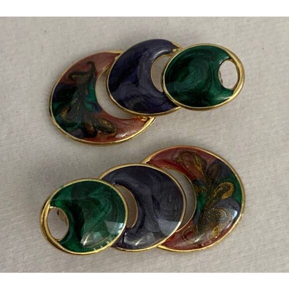 Vintage 1980s 1990s Goldtone & Enamel Pierced Earrings - Picture 3 of 5
